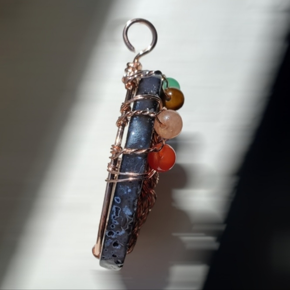 Tree of Life Wire Wrapped Black Onxy Pendant with Chakra Stones - Picture 4 of 6